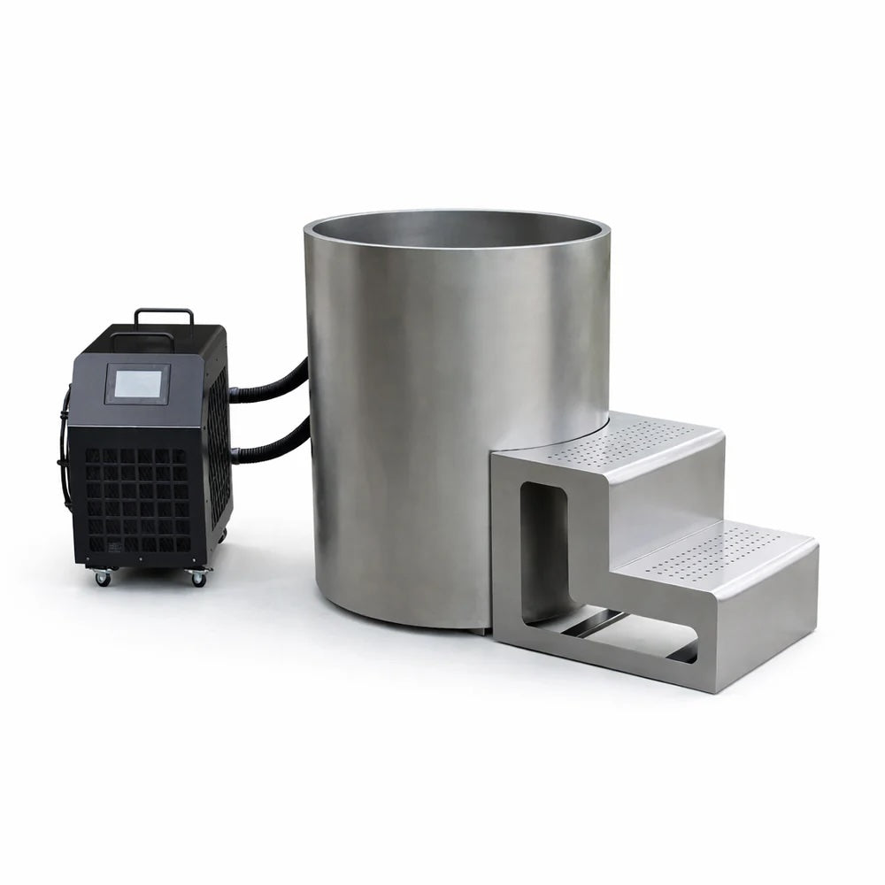 Stainless steel cold plunge tub with chiller unit — Ice Bath USA