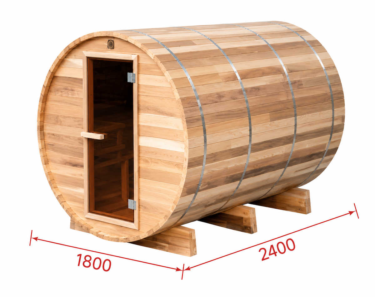 Outdoor-Fasssauna — Rote Zeder / Thermokiefer | 2-8 Personen