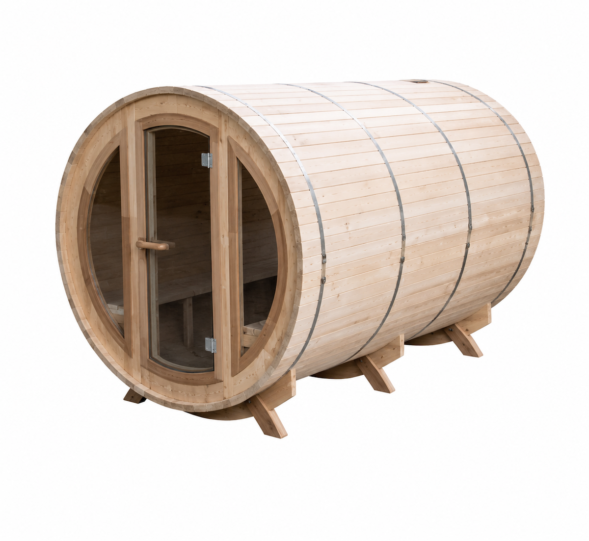 Large Outdoor Barrel Sauna with Arched Glass Door — Red Cedar / Thermo Wood / Pine | 2-6 Person
