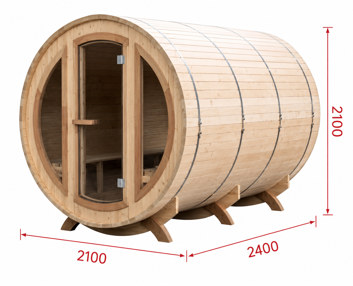 Large Outdoor Barrel Sauna with Arched Glass Door — Red Cedar / Thermo Wood / Pine | 2-6 Person