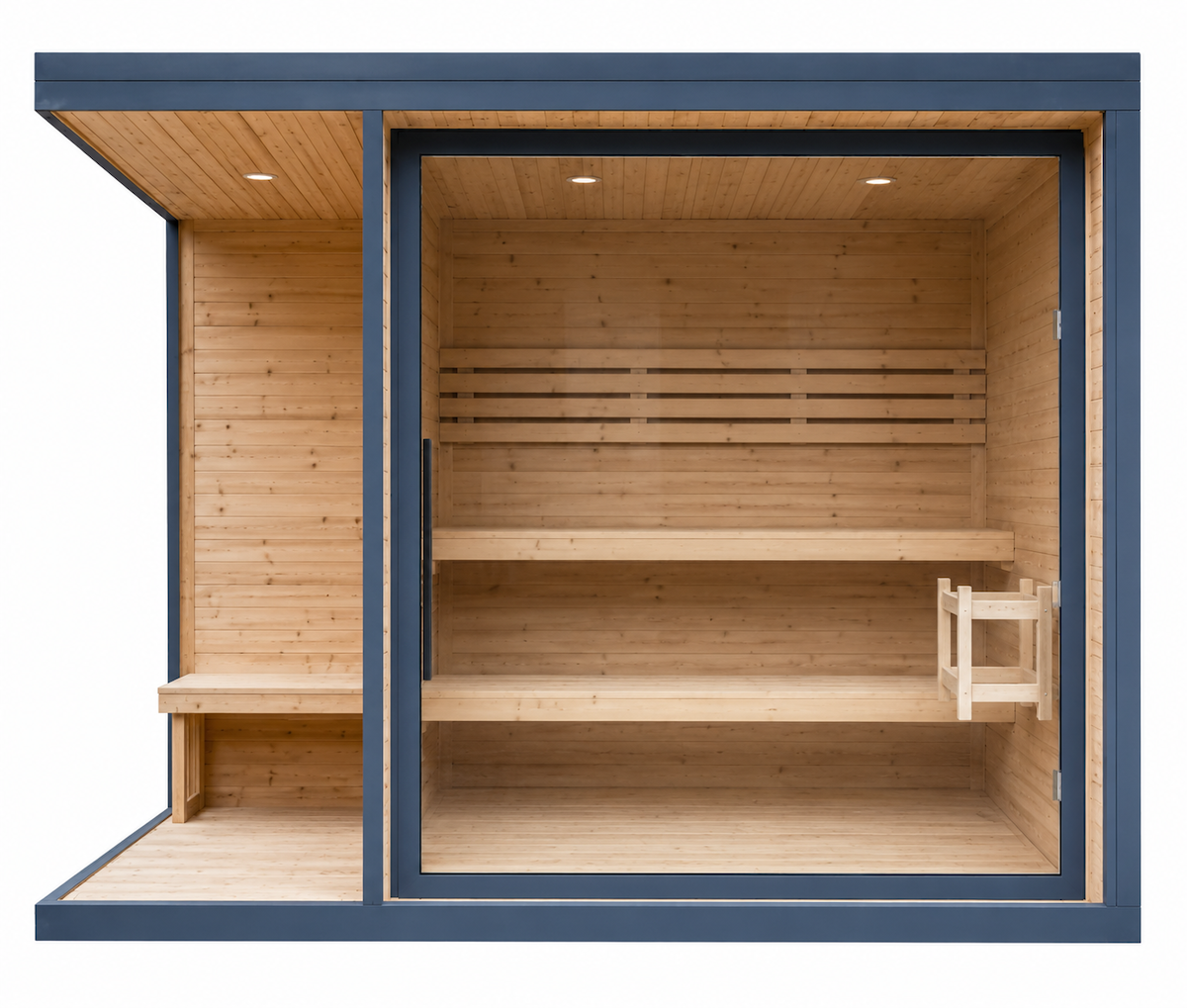 Sauna Extérieur Cabine avec Terrasse de Repos — Bois de Pin Thermo-traité | 3-4 Personnes