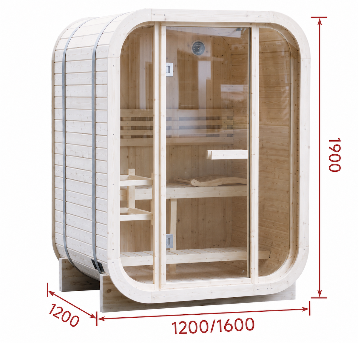 Sauna cube extérieur avec panneau entièrement vitré – Bois de pin thermo-traité | 1-2 personnes
