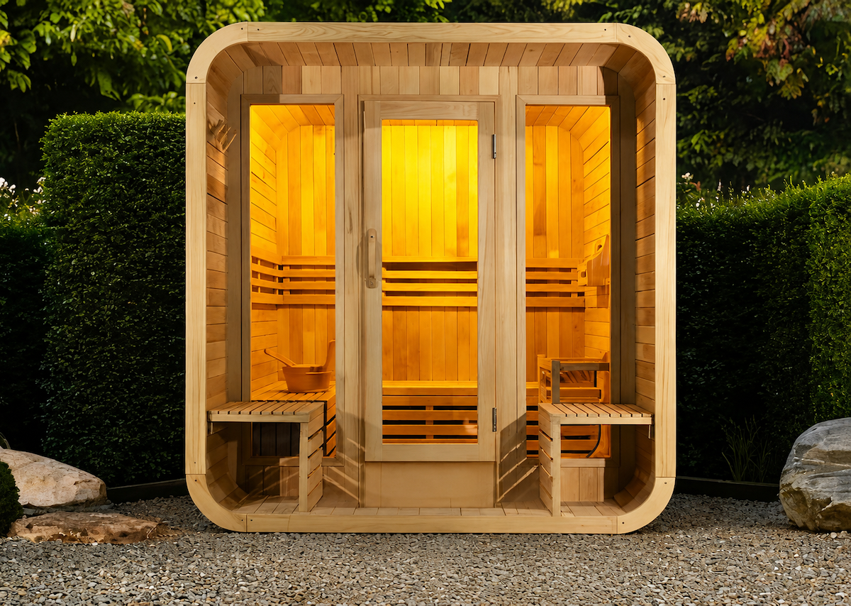 Outdoor Panoramic Cube Sauna — Red Cedar / Thermo Wood / Pine | 2-6 Person