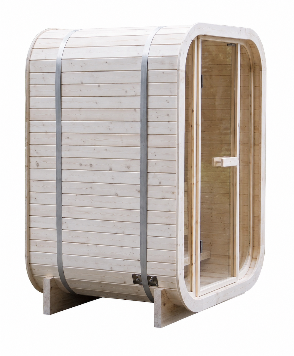 Sauna cube extérieur avec panneau entièrement vitré – Bois de pin thermo-traité | 1-2 personnes