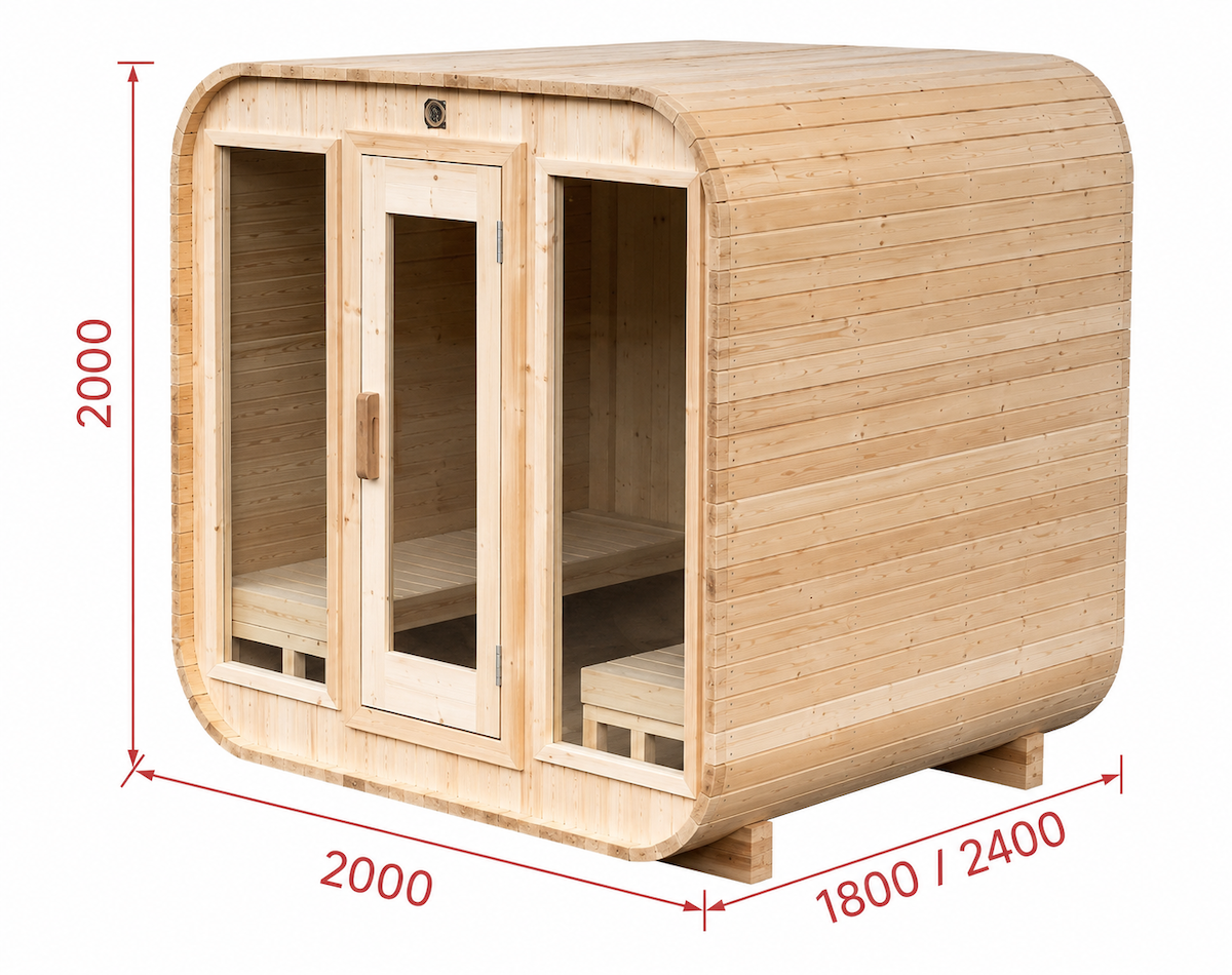 Outdoor Panoramic Cube Sauna — Red Cedar / Thermo Wood / Pine | 2-6 Person