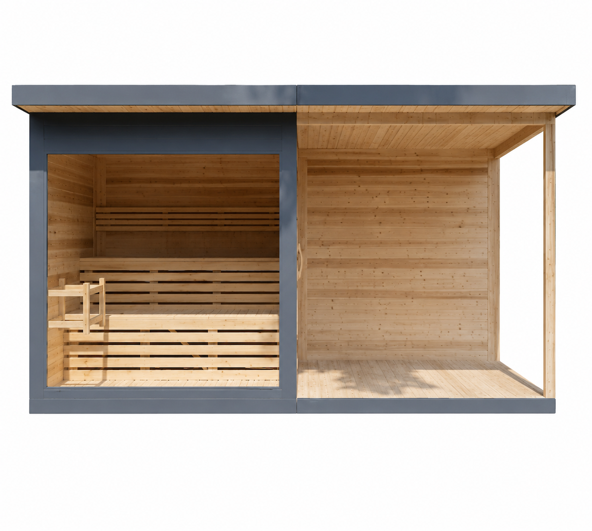 Outdoor Cabin Sauna with Open Lounge Terrace — Red Cedar / Thermo Wood / Pine | 3-4 Person
