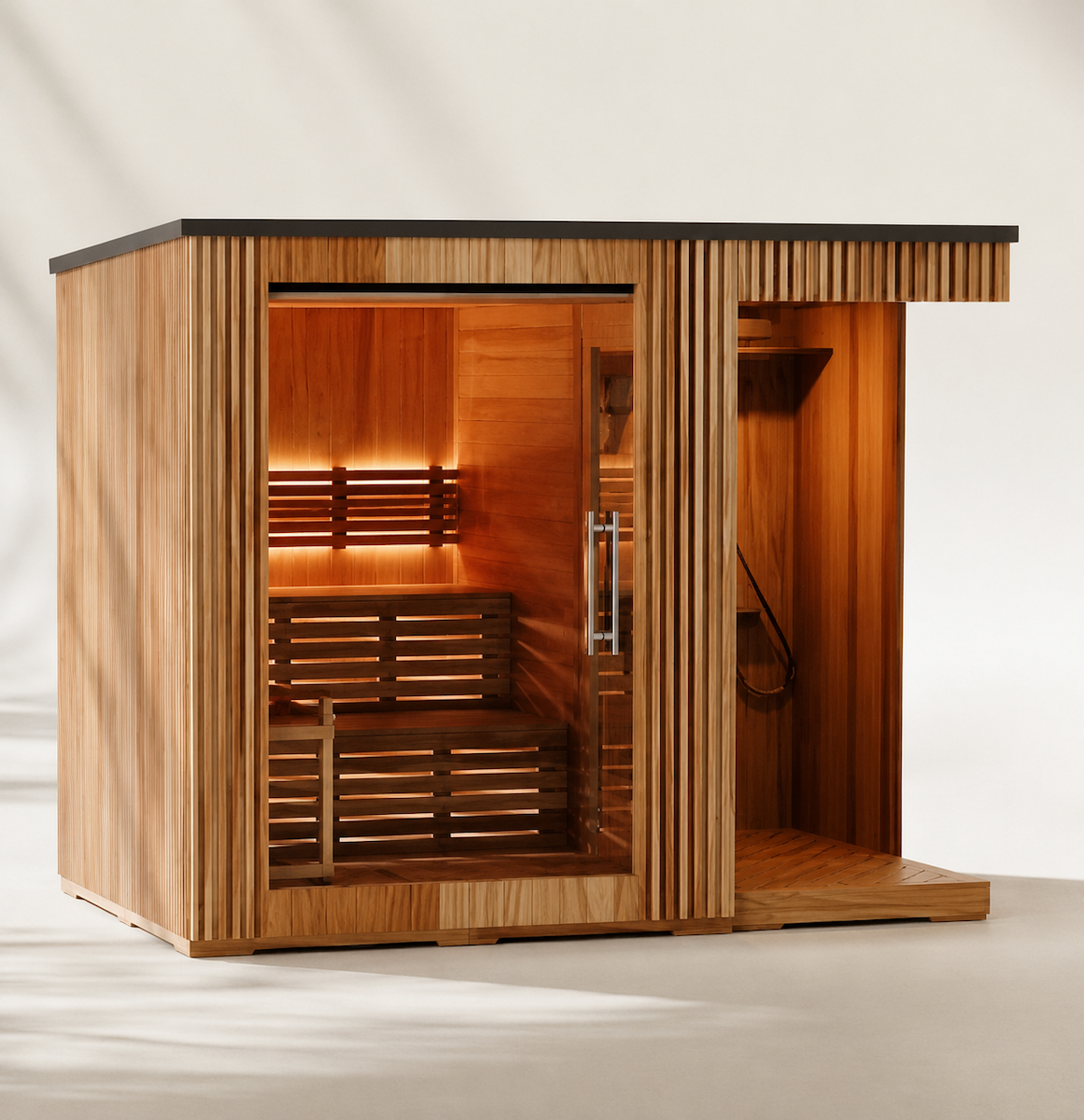 Sauna Cabine Extérieure avec Douche — Cèdre Rouge / Bois de Pin Thermo | 3-4 Personnes