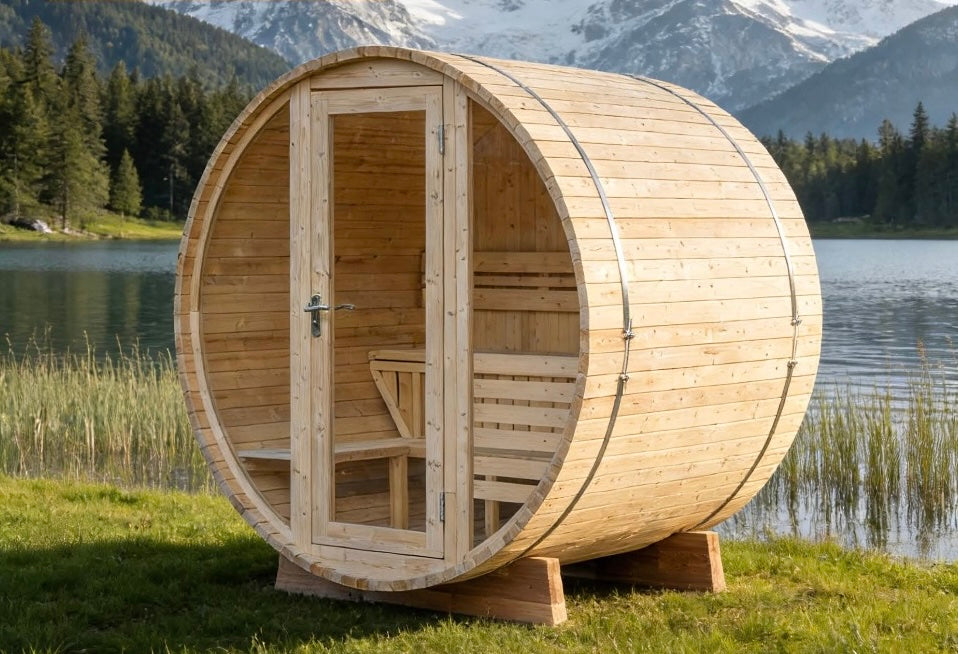 Compact Outdoor Barrel Sauna — Red Cedar / Thermo Wood / Pine | 2-4 Person