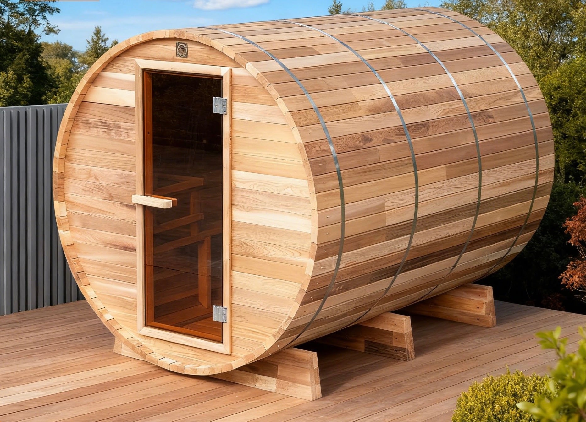 Outdoor Barrel Sauna — Red Cedar / Thermo Wood / Pine | 2-8 Person
