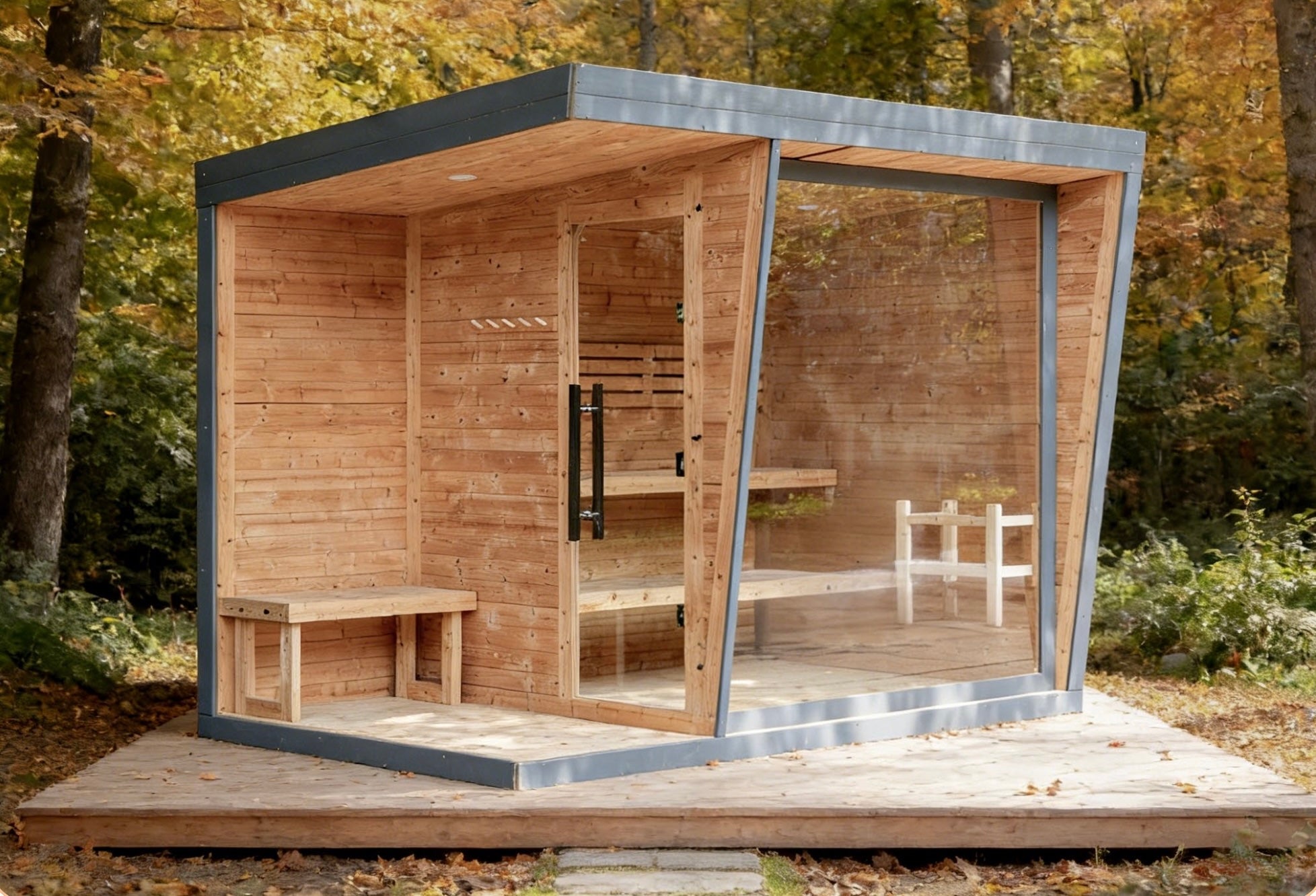 Outdoor Cabin Sauna with Lounge Deck — Red Cedar / Thermo Wood / Pine | 3-4 Person