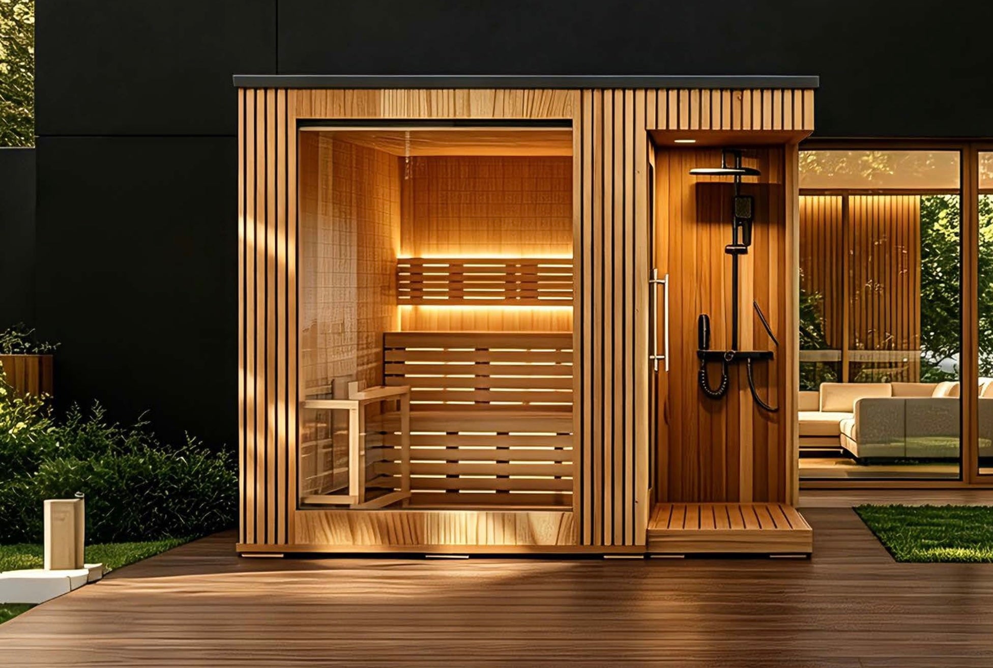 Outdoor Cabin Sauna with Shower — Red Cedar / Thermo Wood / Pine | 3-4 Person