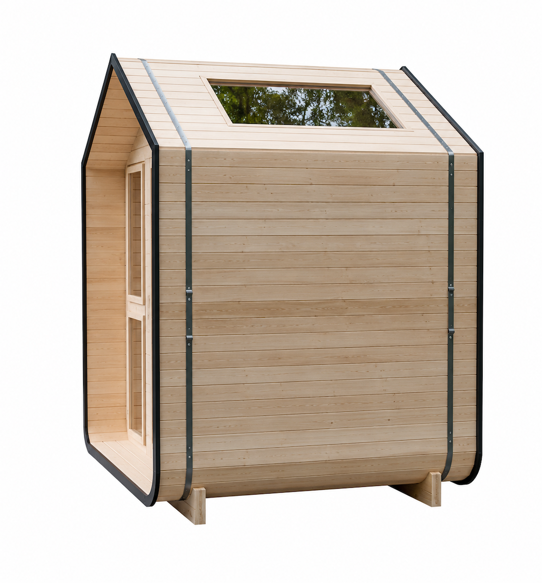 Sauna d'extérieur en forme de cabane avec puits de lumière — Cèdre rouge / Bois thermo-traité / Pin | 3-4 personnes