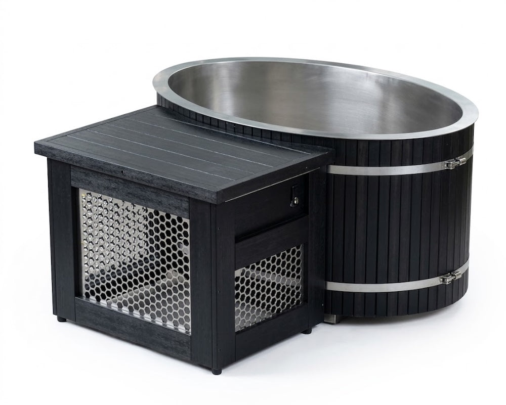 Oval Cedar Barrel Cold Plunge Tub | 304 Stainless Steel Ice Bath with Chiller Cabinet | IceBath USA