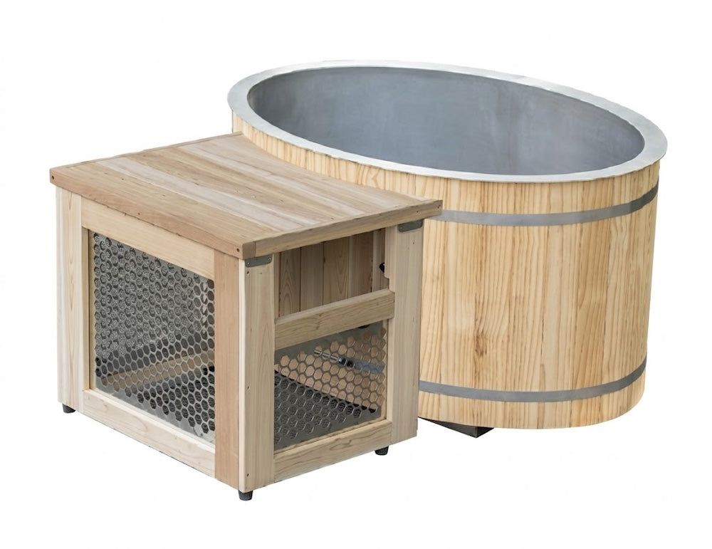 Oval Cedar Barrel Cold Plunge Tub | 304 Stainless Steel Ice Bath with Chiller Cabinet | IceBath USA