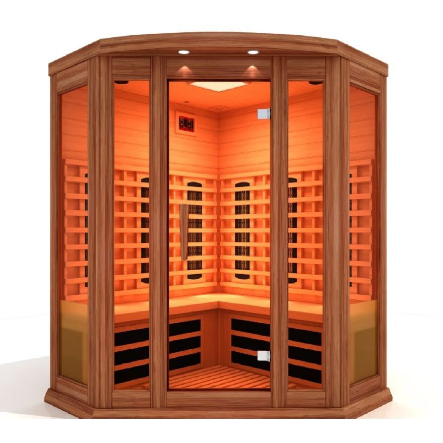 Maxxus 3-Person Corner Full Spectrum Near Zero EMF FAR Infrared Sauna with Canadian Red cedar