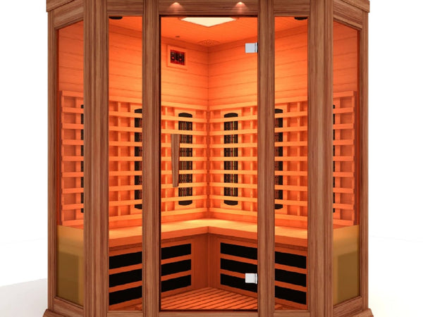 Maxxus 3-Person Corner Full Spectrum Near Zero EMF FAR Infrared Sauna with Canadian Red cedar